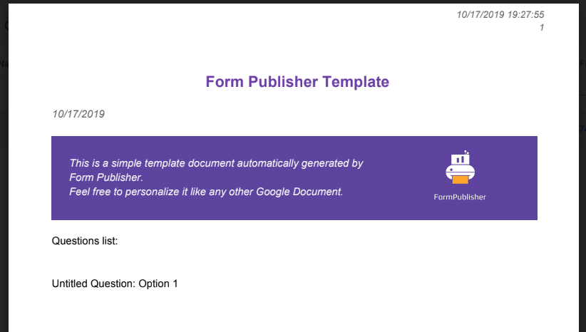 Form Publisher standard output