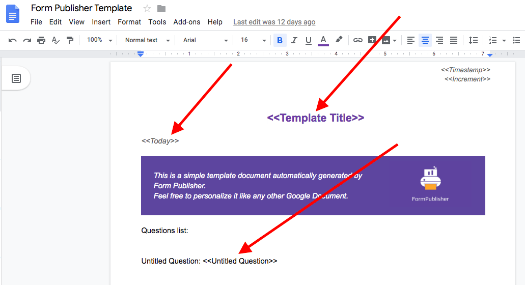 Form Publisher template markers