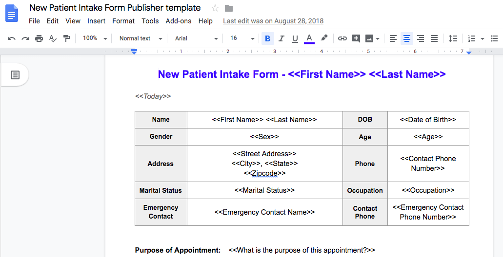 my intake form template